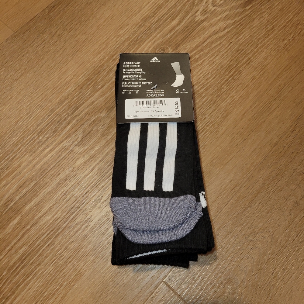 Adidas Adult Mens Cushioned AeroReady Crew Socks 3 Pairs Black Size 6-12 New - Picture 4 of 6